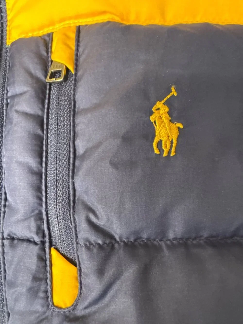 Ralph Lauren Childrens Reversible Puffer Vest Yellow/Navy Size 7 With Pockets